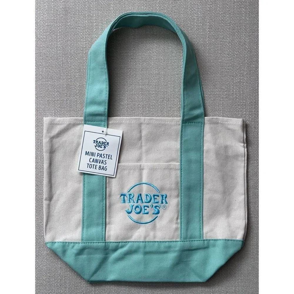 TRADER JOE’S MINI PASTEL GREEN‎ CANVAS TOTE BAG